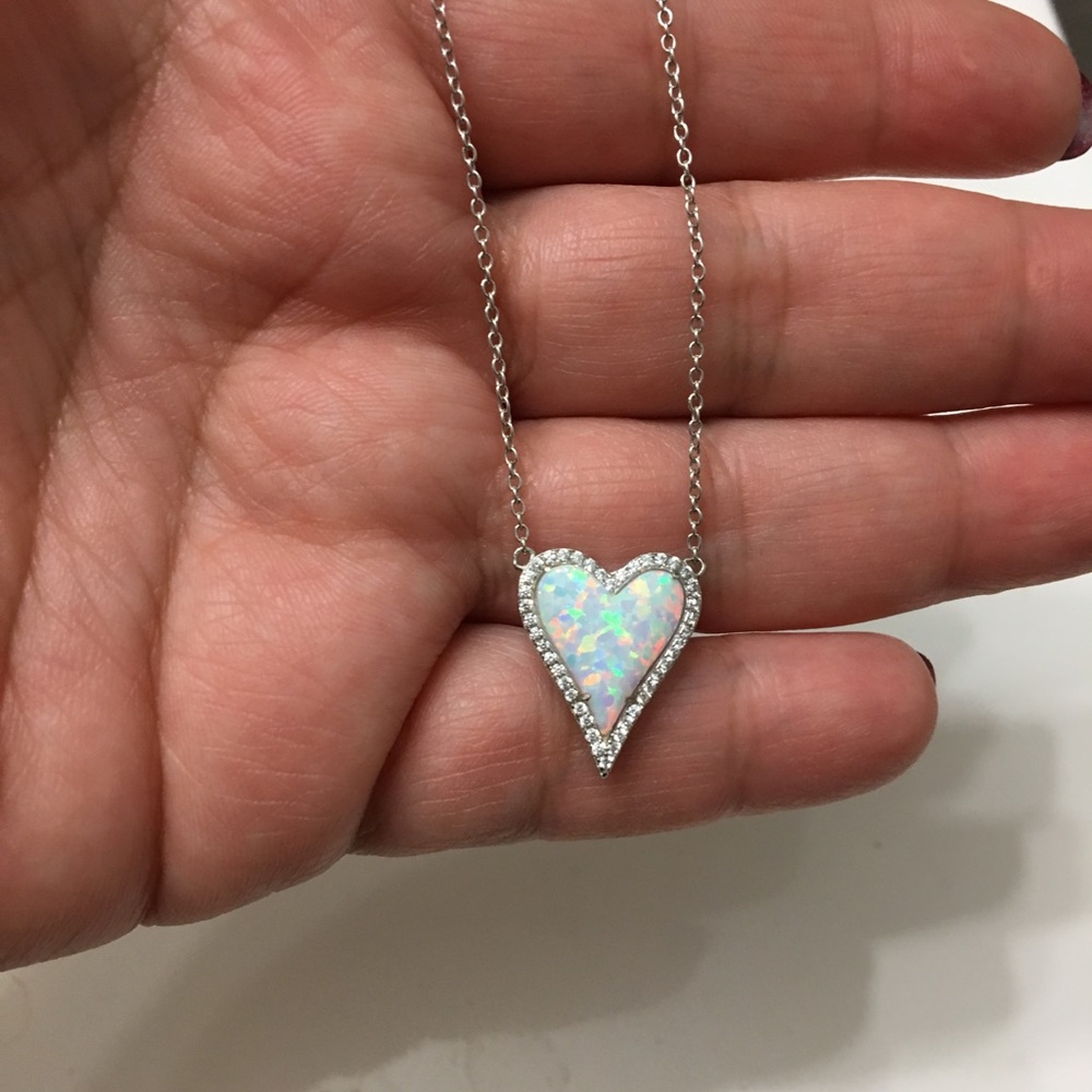 Sterling silver heart opal necklace.